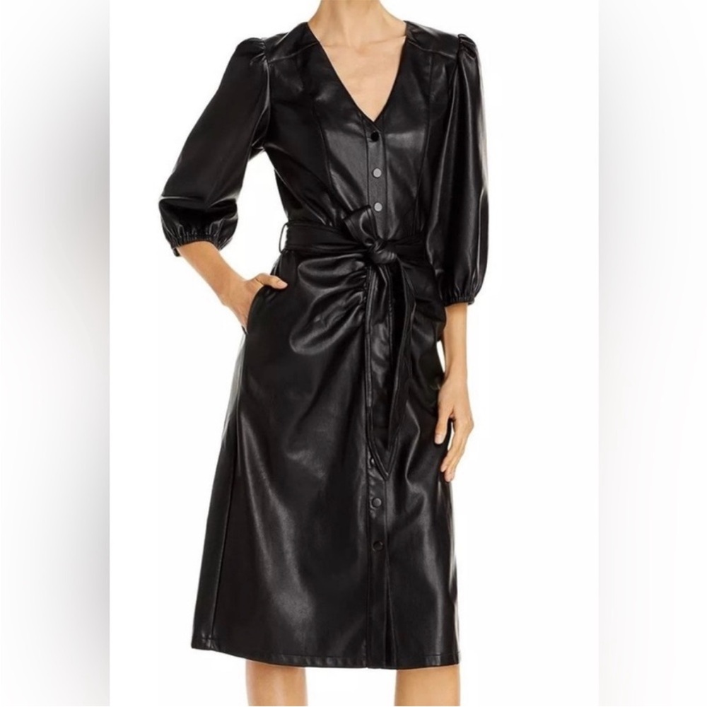 House of Harlow 1960 NWT Faux Leather Snap-up Black Dress sz Small *missing belt